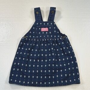 Vintage OshKosh B'gosh Denim Vestbak Dress 4T Pink Floral Tulip Print Bow Back